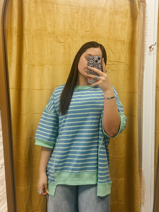 Blue and Mint Green Stripped Shirt