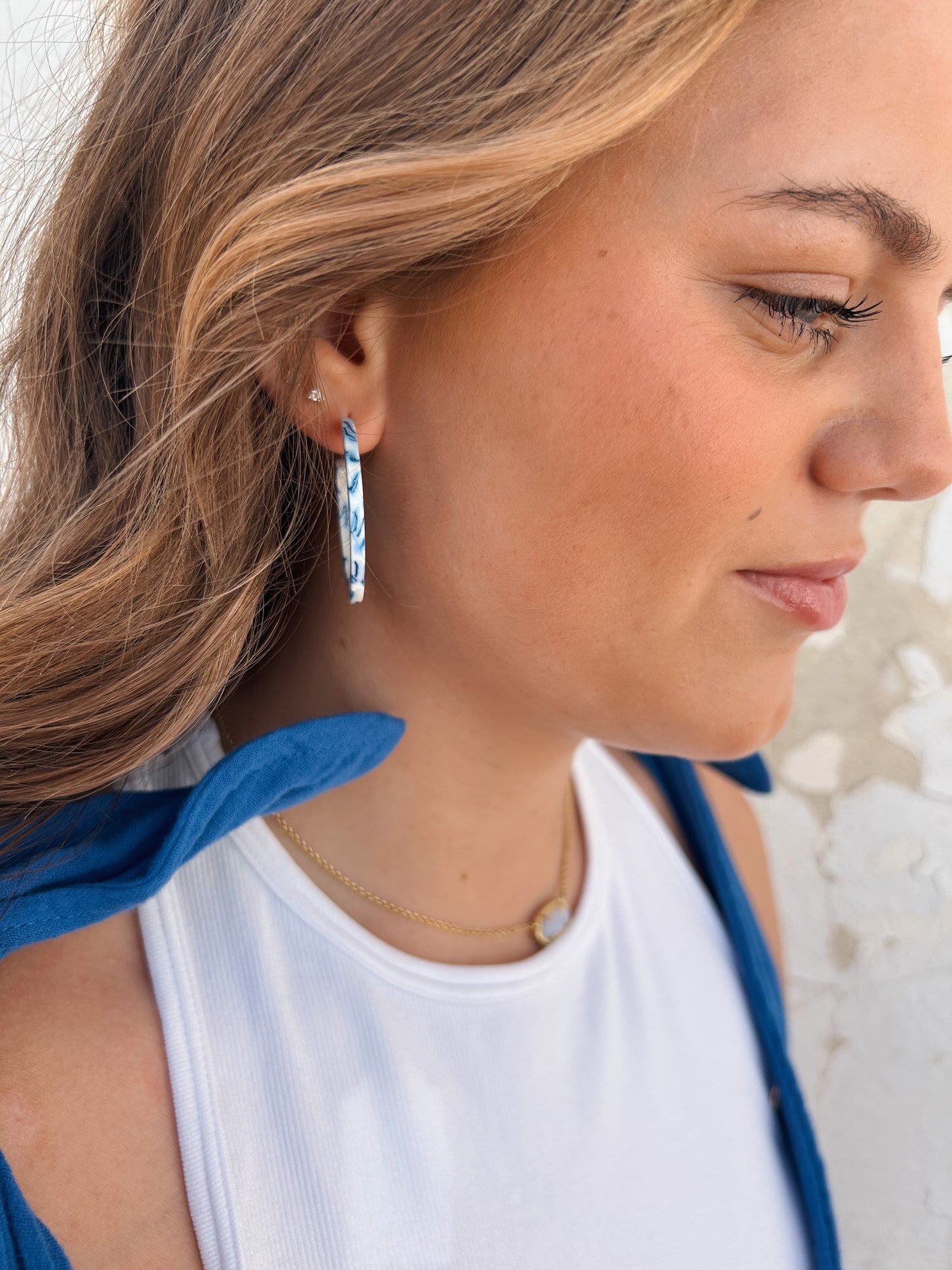 Blue and white marble earrings